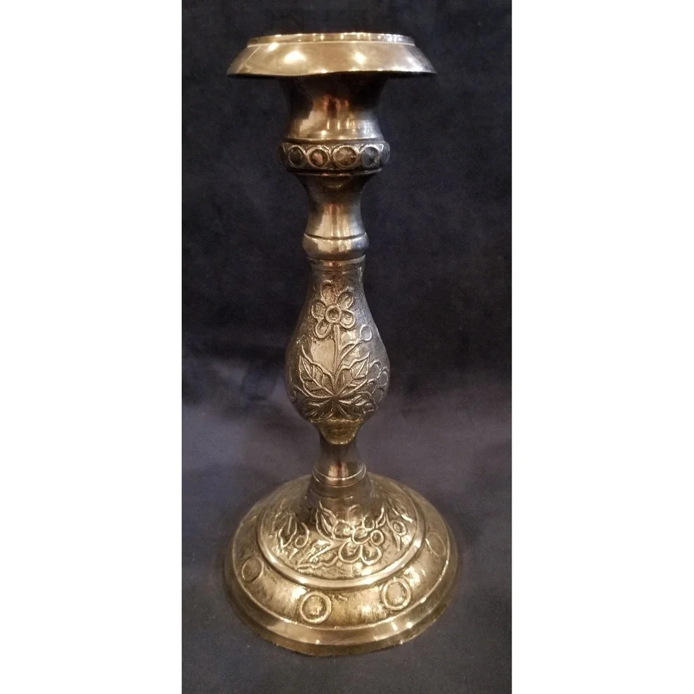 Vintage Ornate Cast Metal Candle Holder Candlestick 8.25